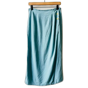 IVY Womens Blue Linen/Cotton Lagenlook Side Button Detail Midi/Maxi Skirt SZ LG